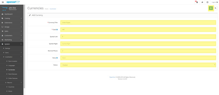 Fill out the form with the details of your currency