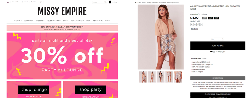 Missy Empire Example OpenCart Store