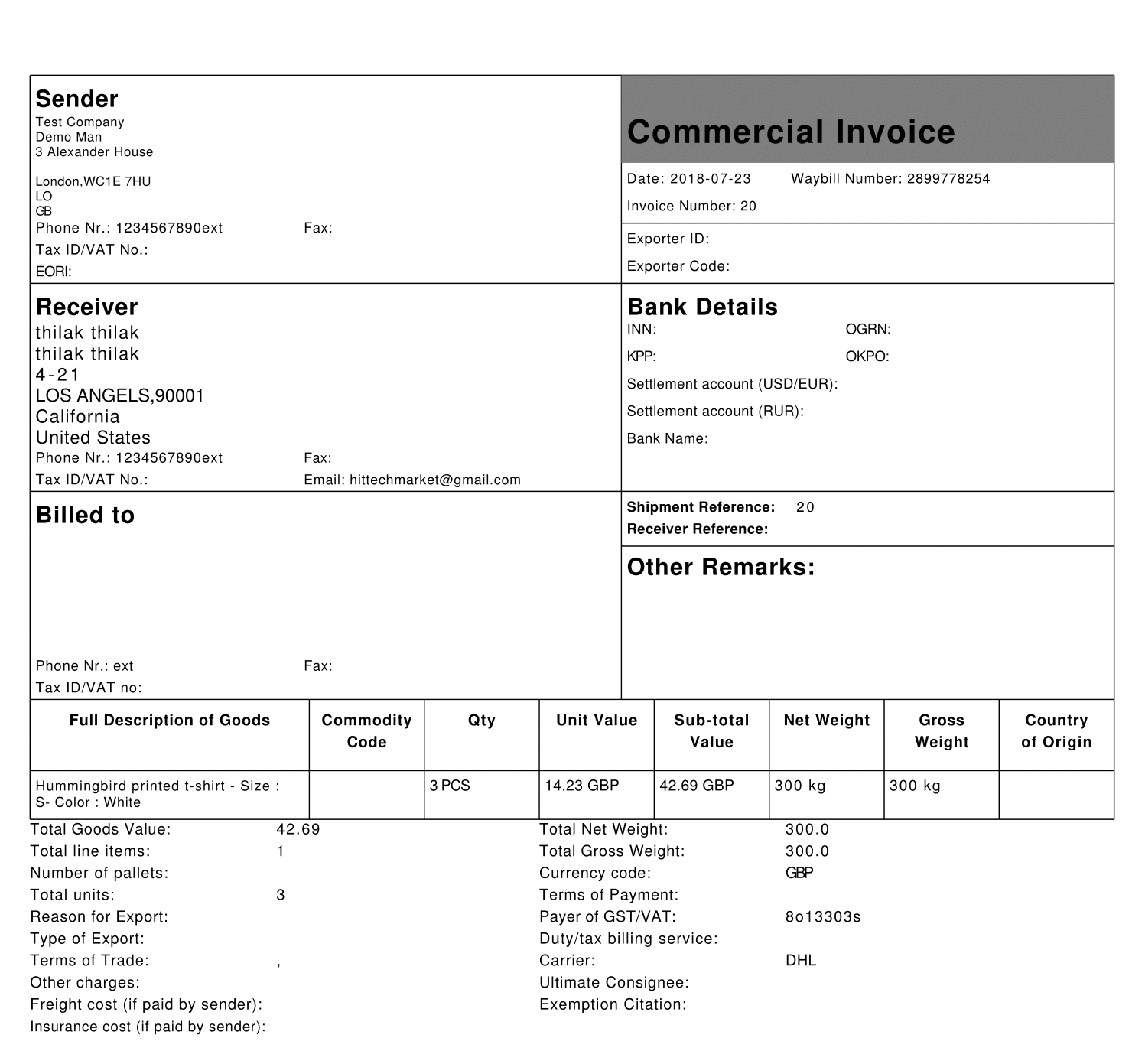 proforma invoice dhl express