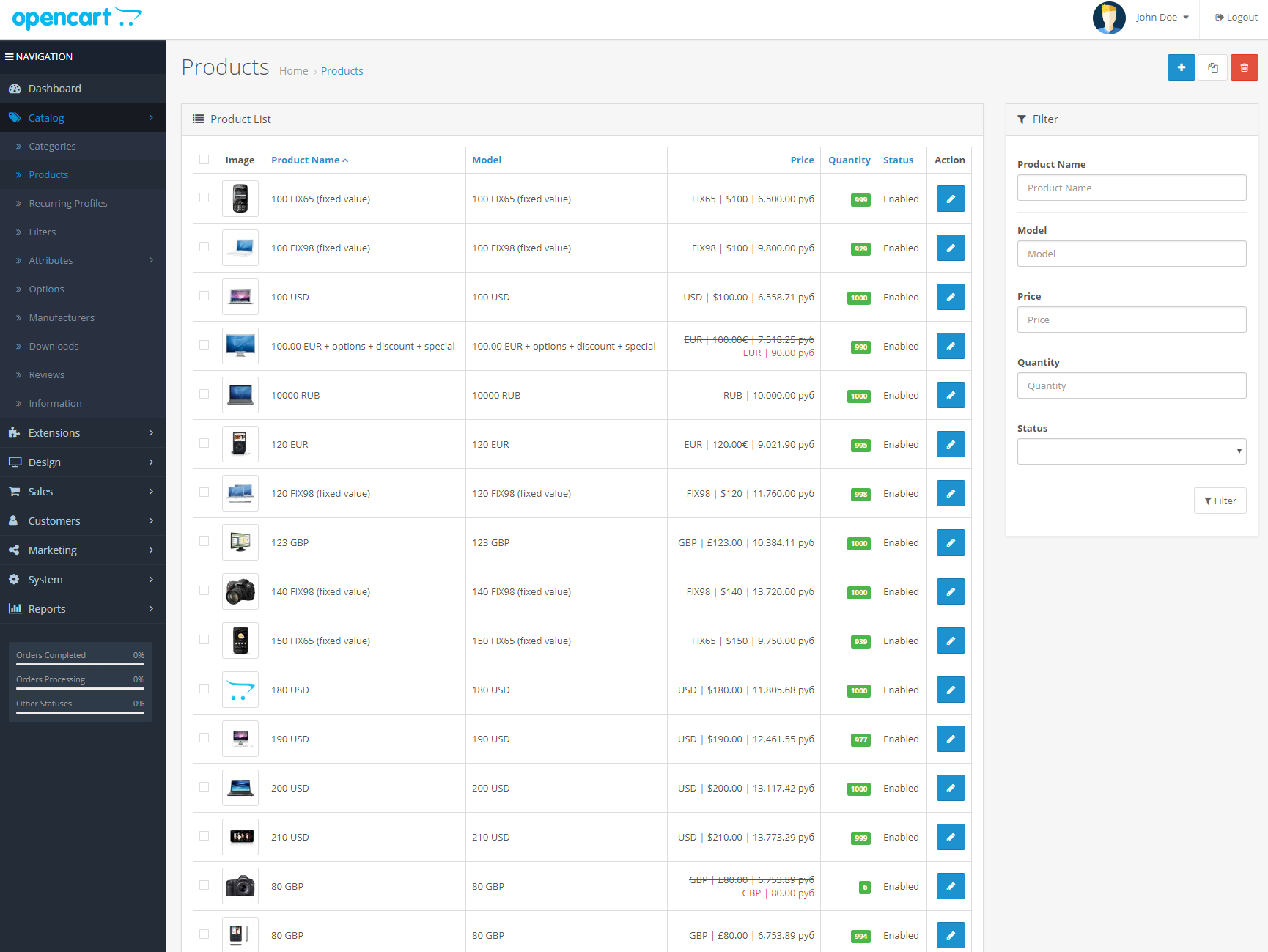 OpenCart - Multi-currency | Automatic and fixed rate | Different currencies