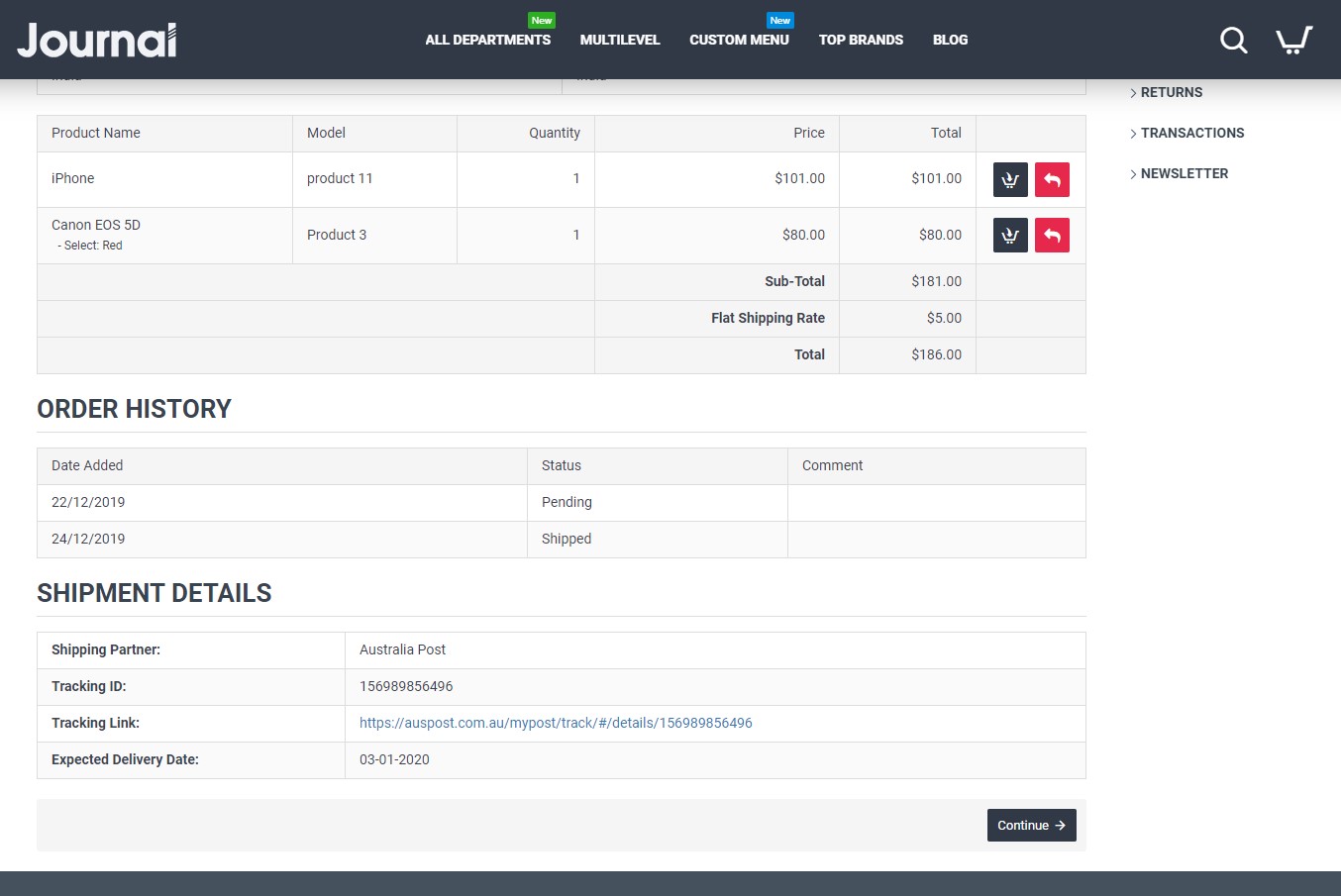 OpenCart - Shipment / Courier details Tracker