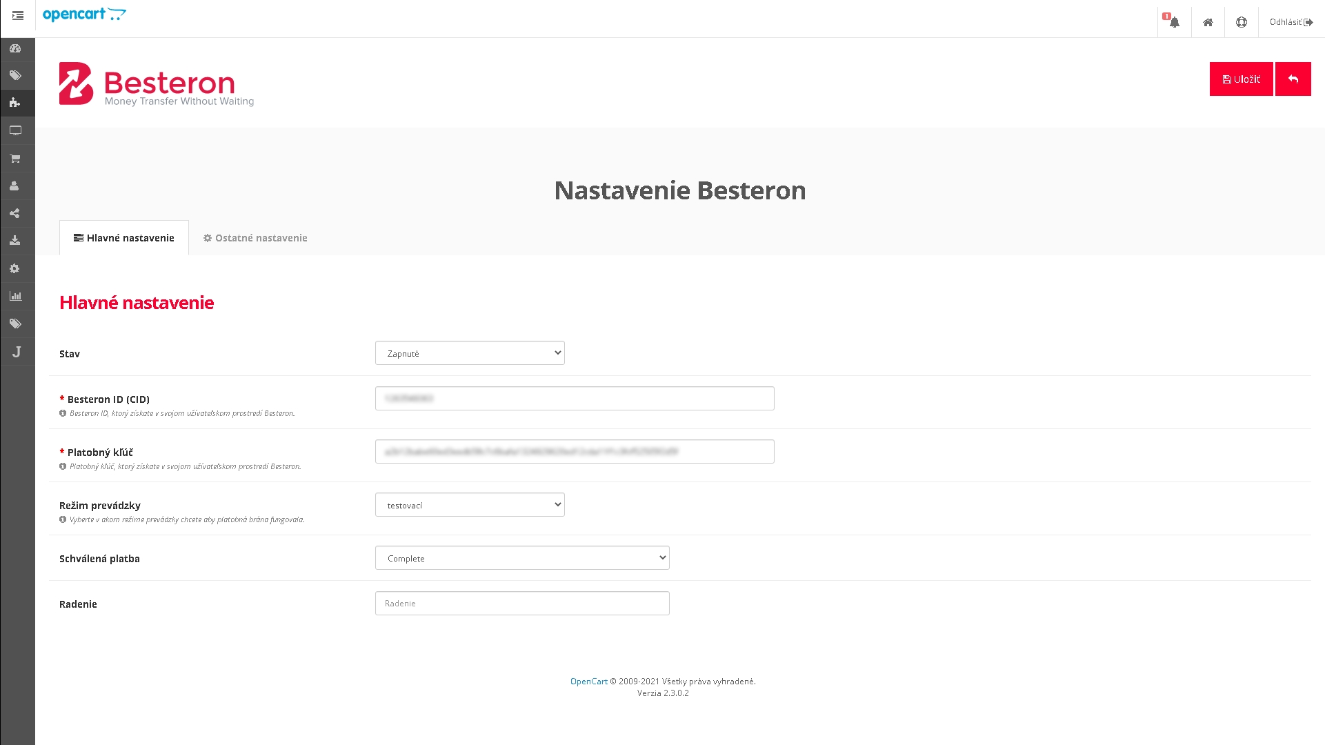 OpenCart - Besteron - Inline platba kartou - OC2.x-3.x