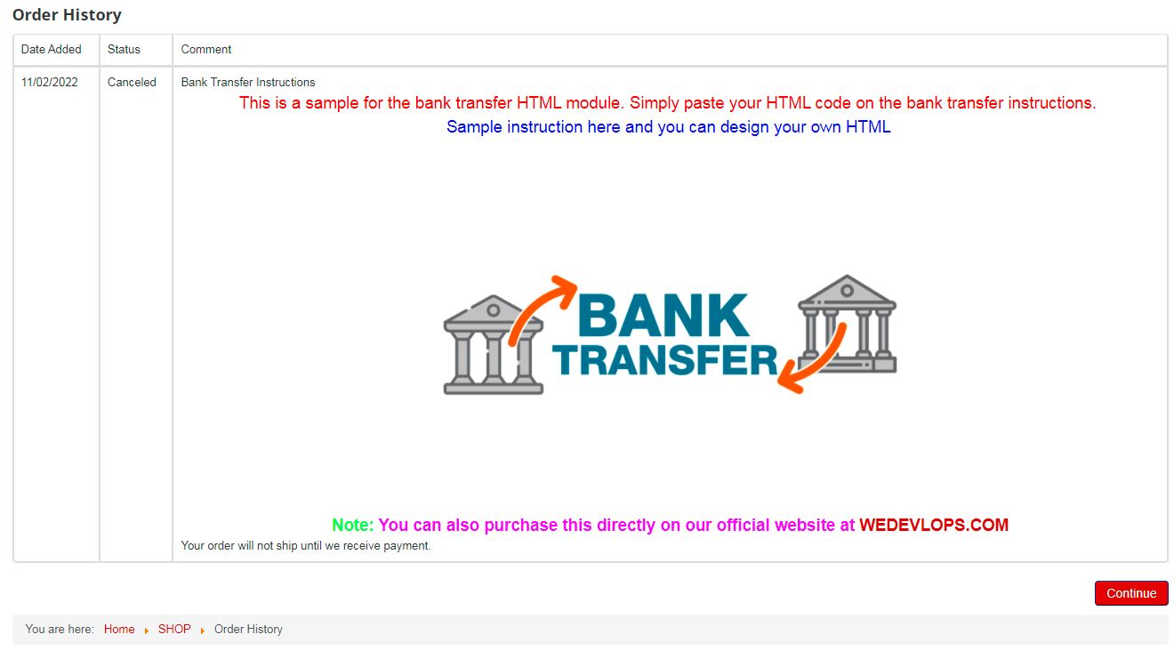 Opencart bank transfer image 