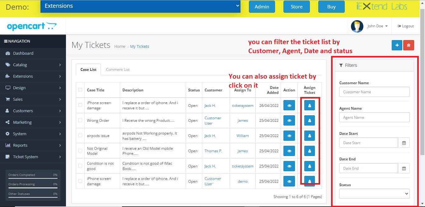 OpenCart - Advanced Customer Support Ticket System