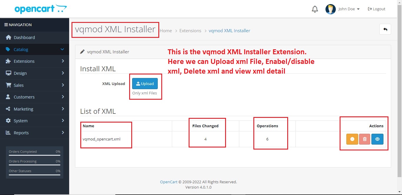 OpenCart - VQMOD XML Installer & Vqmod Manager OC 4