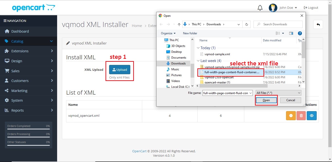 OpenCart - VQMOD XML Installer & Vqmod Manager OC 4