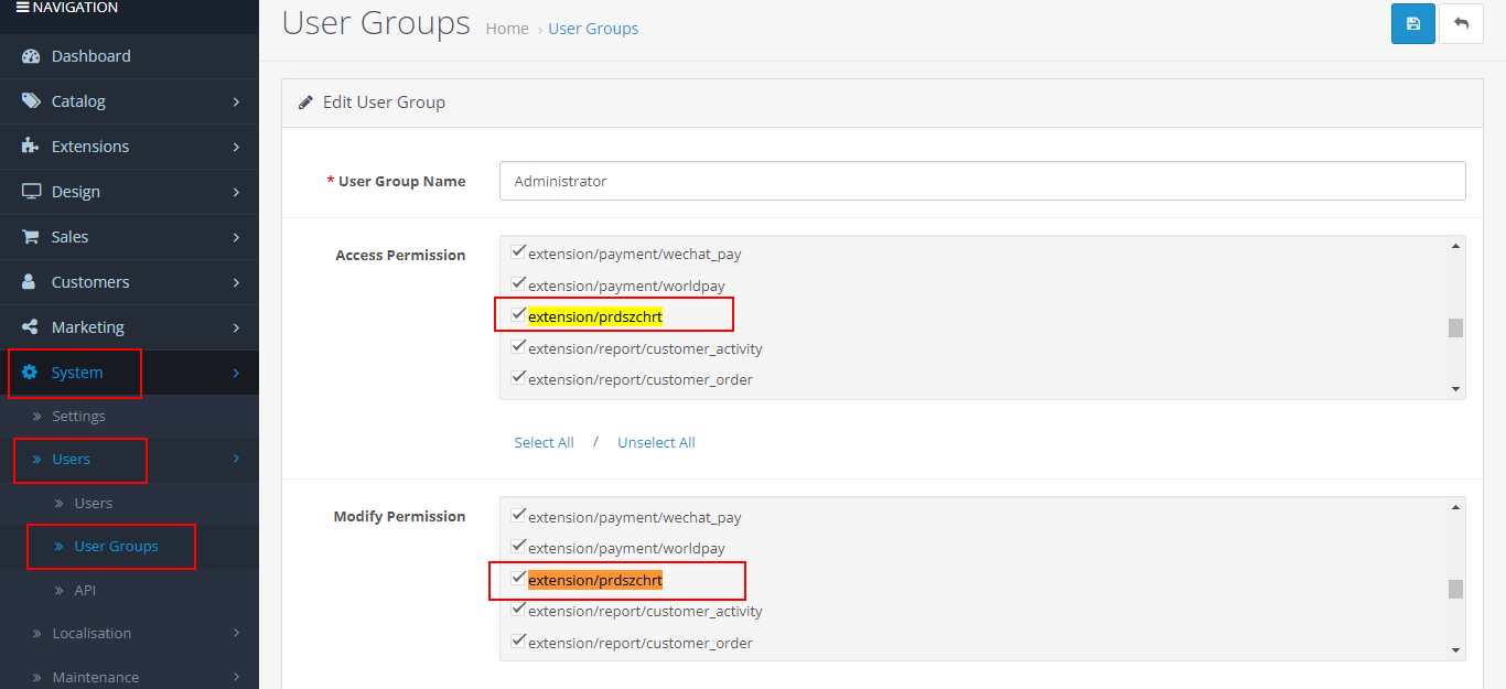 OpenCart Product Size Chart