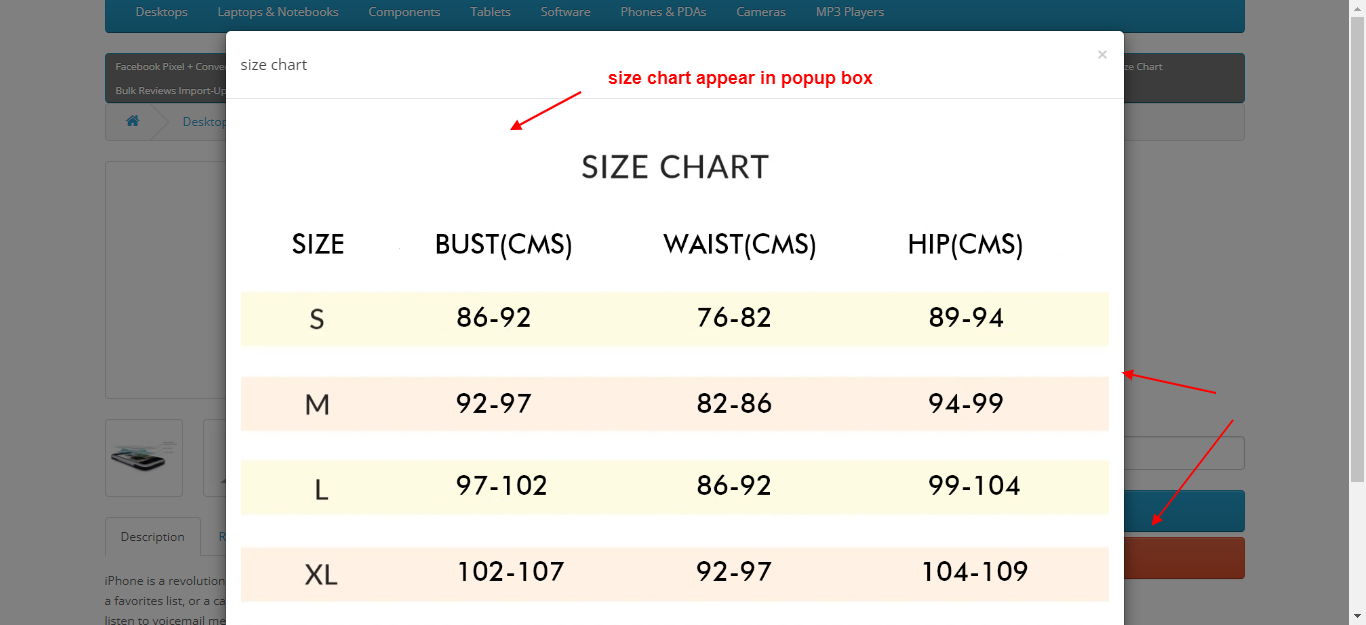 OpenCart Product Size Chart
