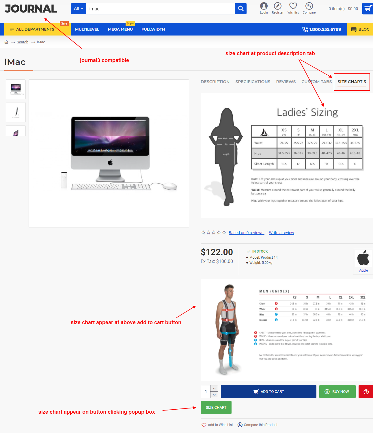 OpenCart Product Size Chart