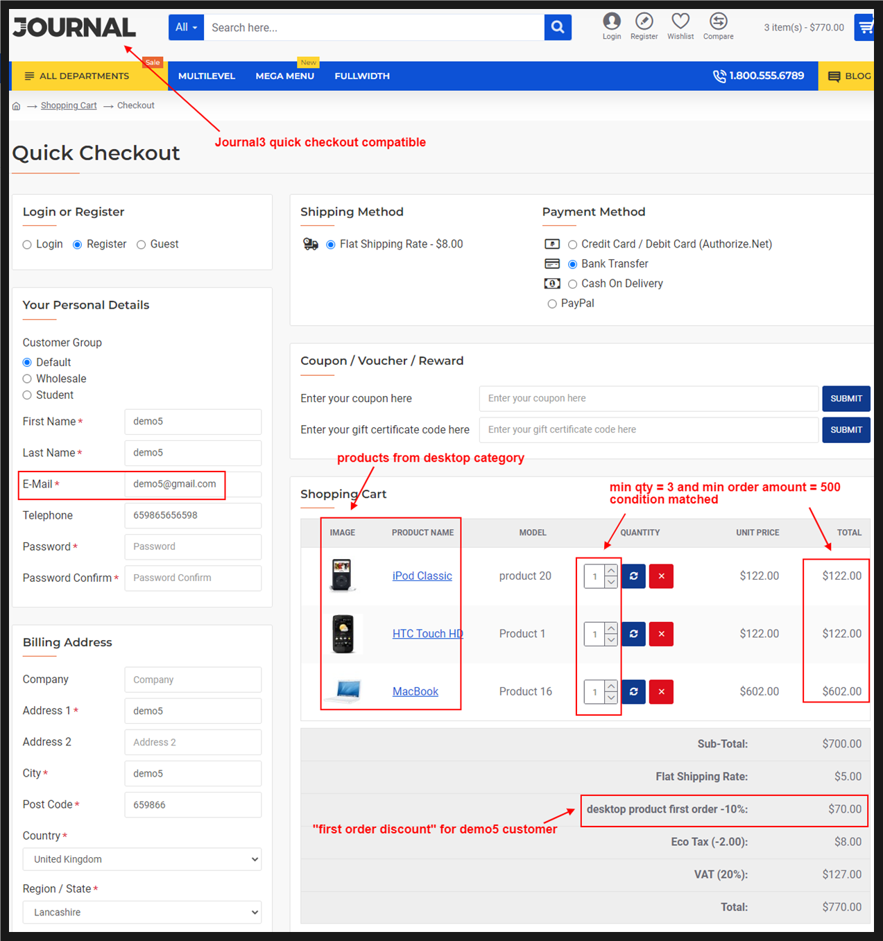 OpenCart Discount On First Order