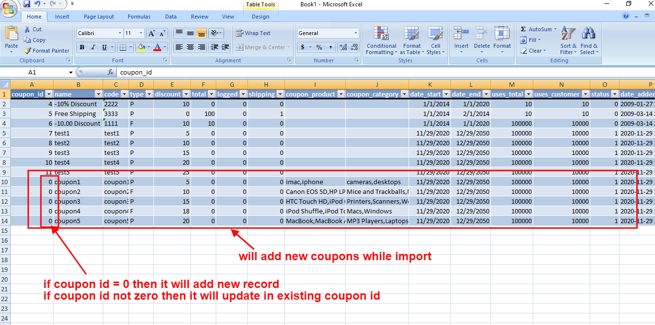 OpenCart - Coupons Import-Update-Export