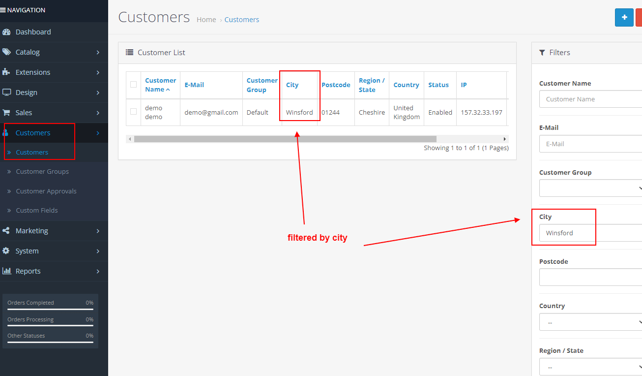 OpenCart - City Postcode State County Column+Filter At Admin Customer List