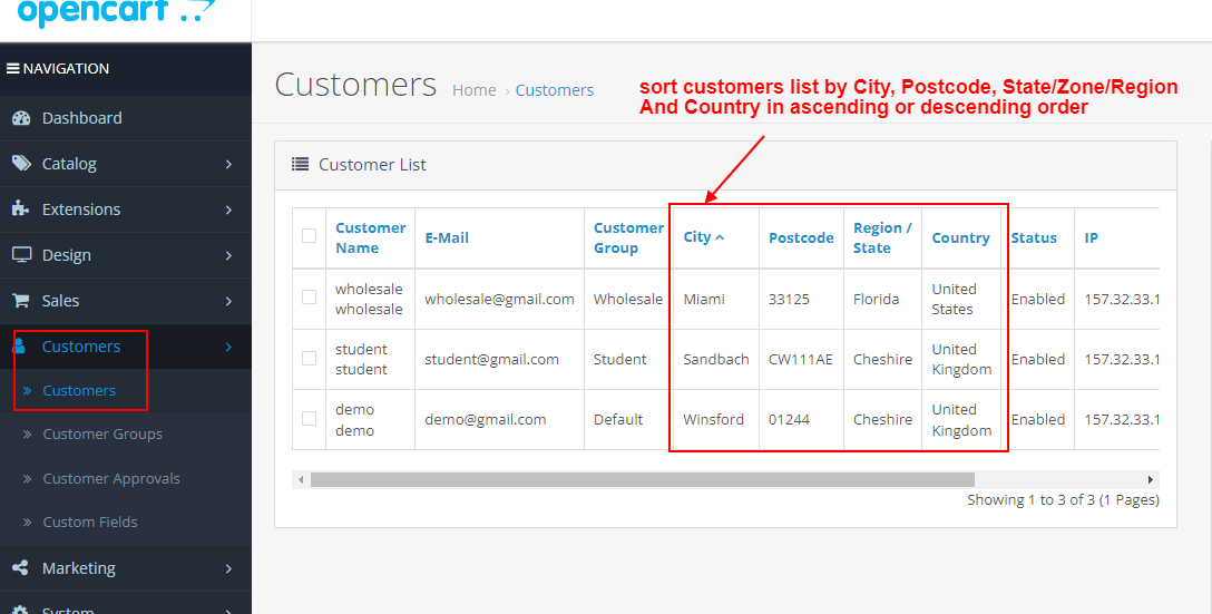 OpenCart - City Postcode State County Column+Filter At Admin Customer List