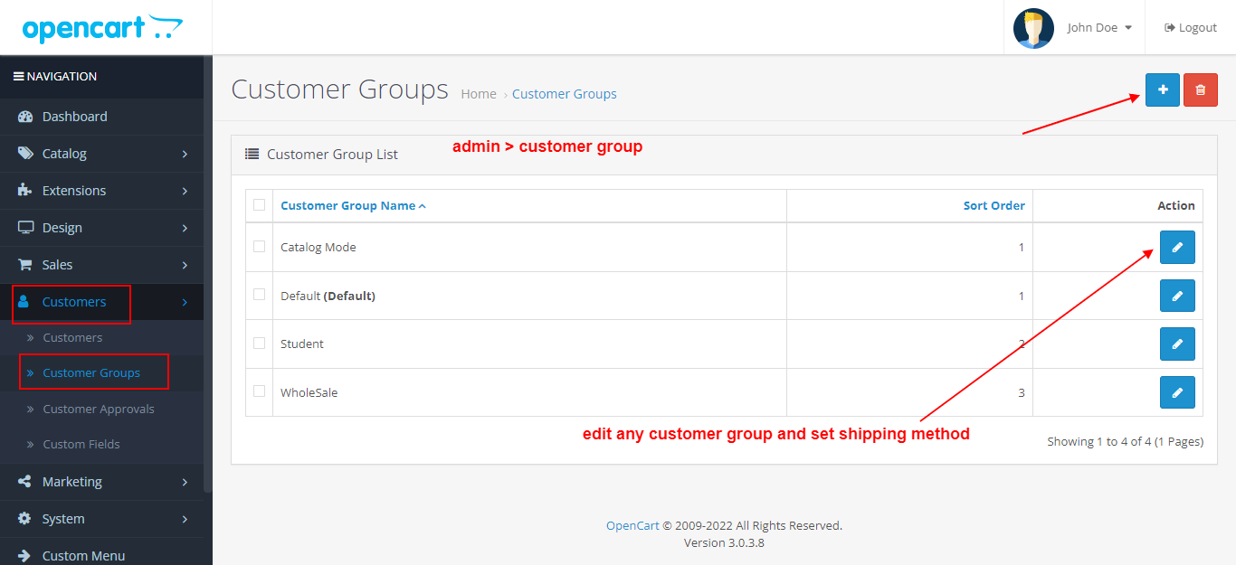 OpenCart - Shipping Method By Customer Groups