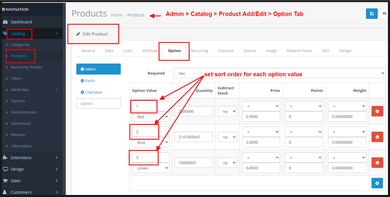 OpenCart - Product Option Value Sorting