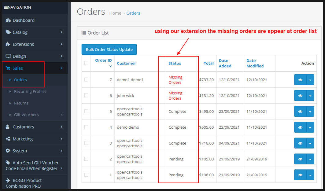 OpenCart - Show Missing Orders