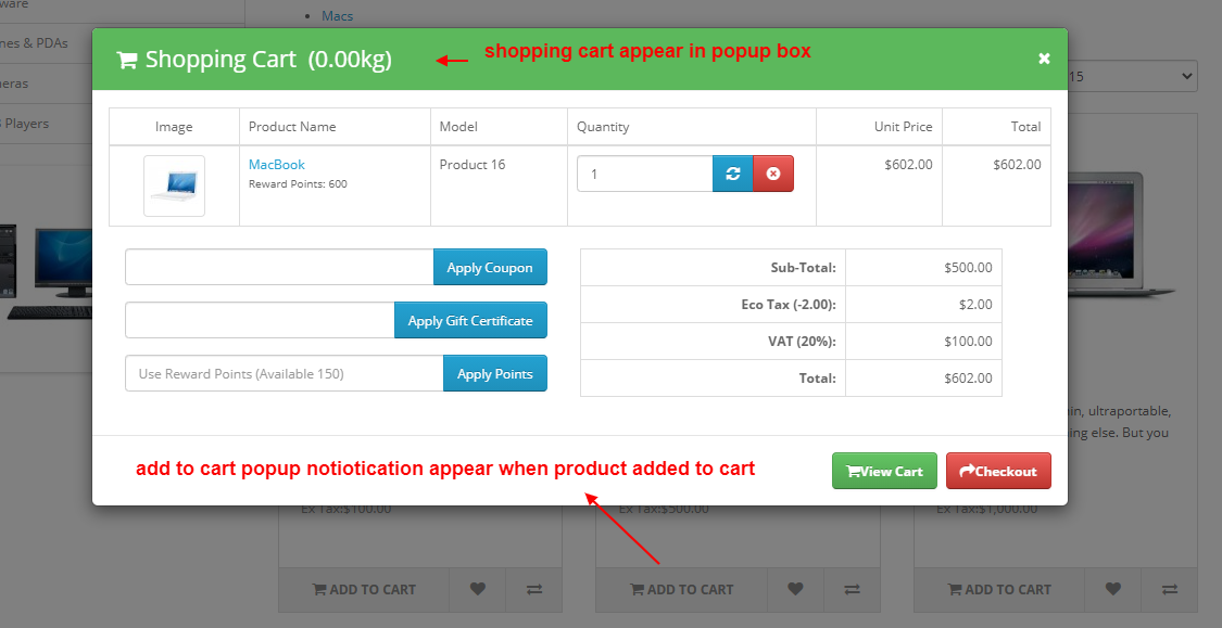 OpenCart Add To Cart Popup