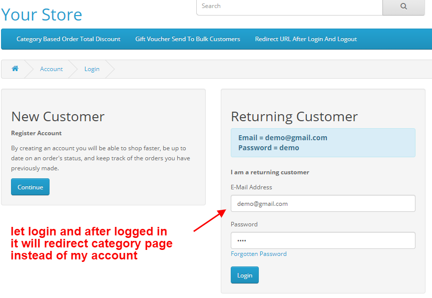 OpenCart - Redirect URL After Login And Logout