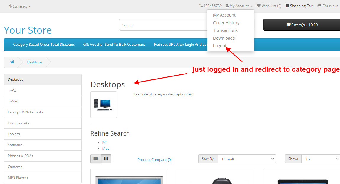 OpenCart - Redirect URL After Login And Logout