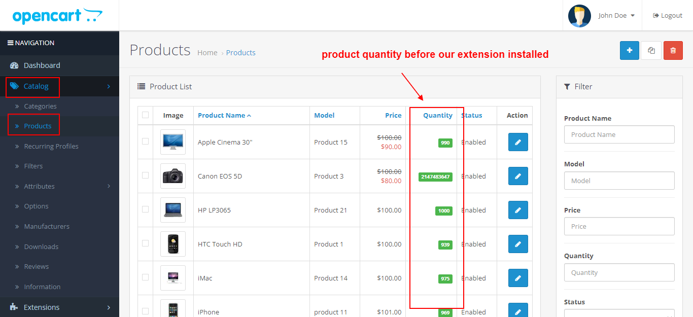 OpenCart Auto Synchronize Total Option Quantity Into Product Quantity