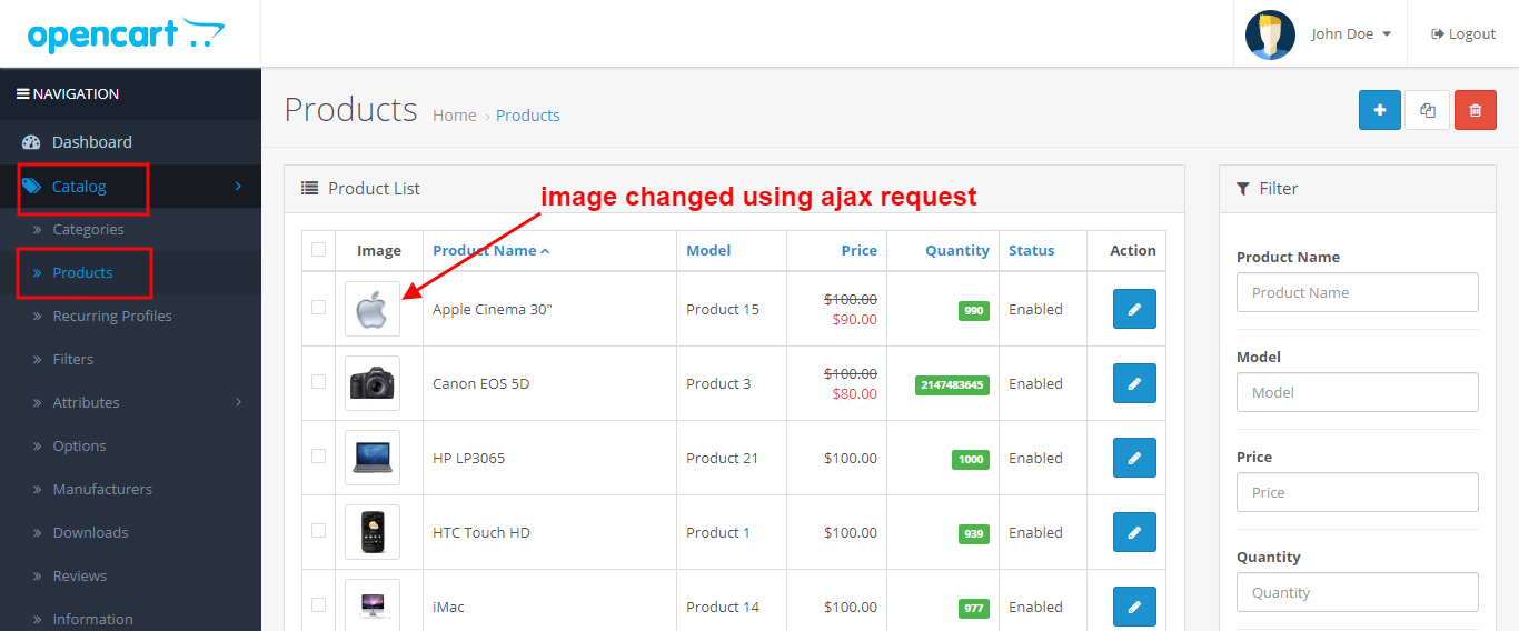 OpenCart - Change Product Image From Admin Product List