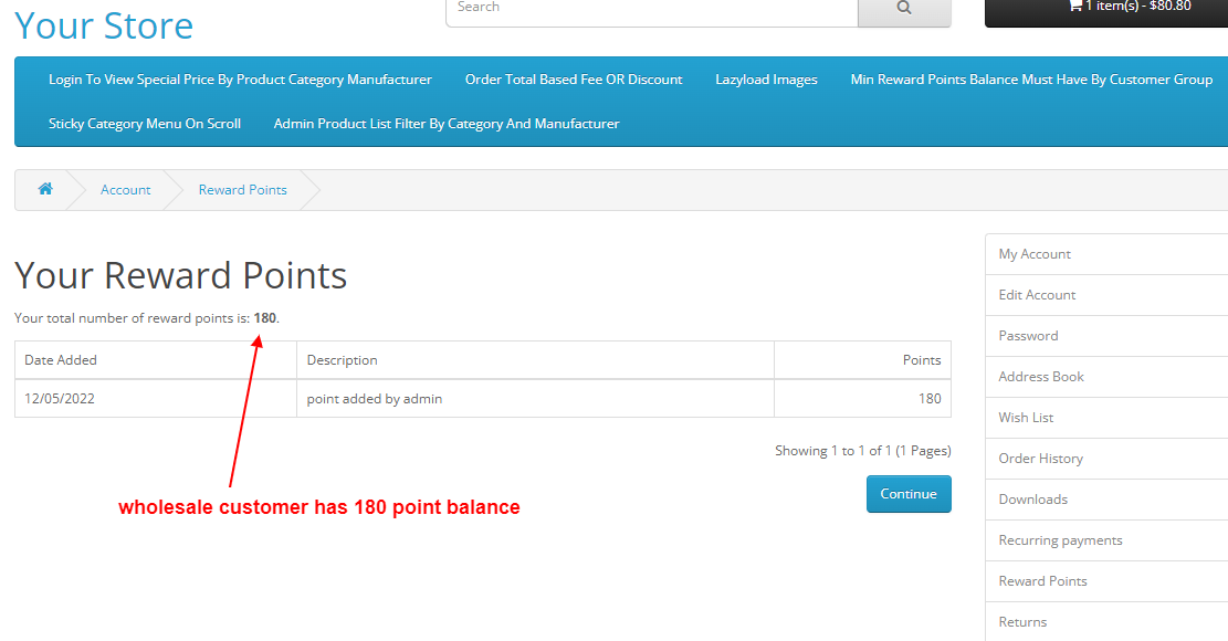 OpenCart Min Reward Points Balance Must Have By Customer Group