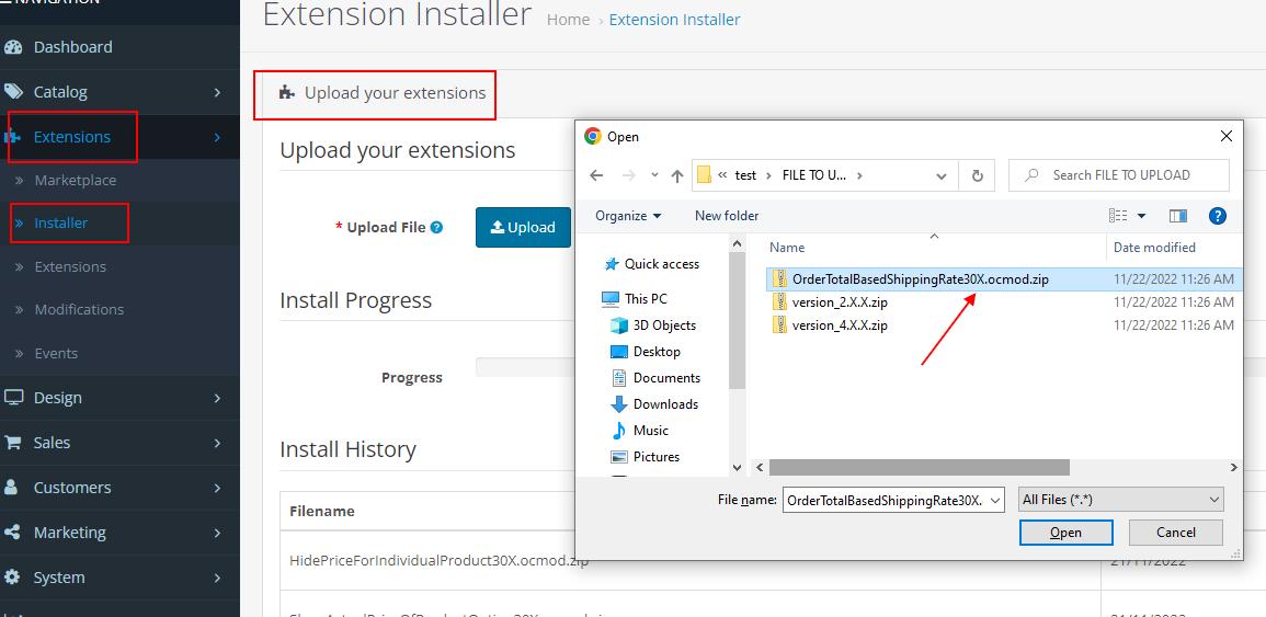 OpenCart Order Total Based Shipping Rate