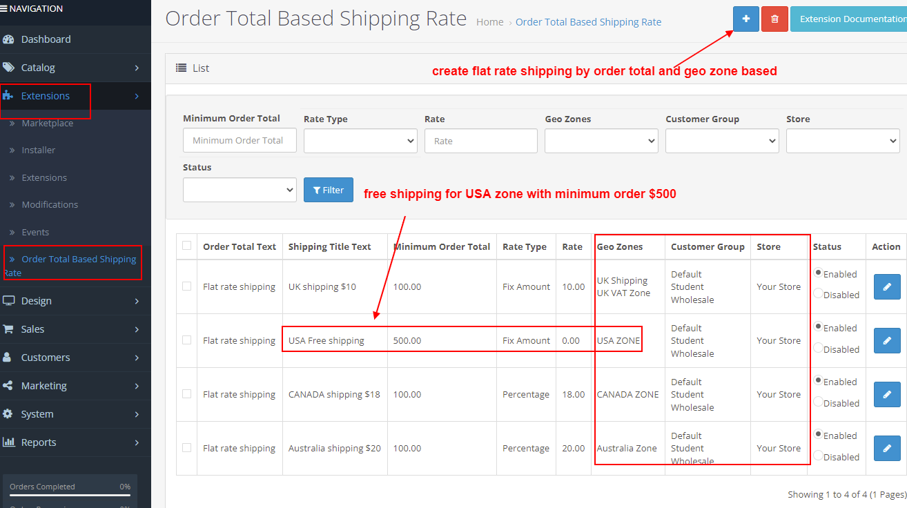 OpenCart Order Total Based Shipping Rate