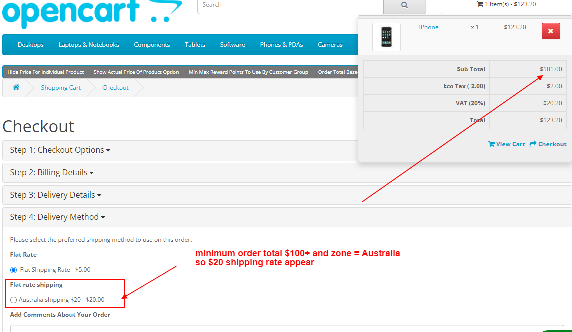 OpenCart Order Total Based Shipping Rate