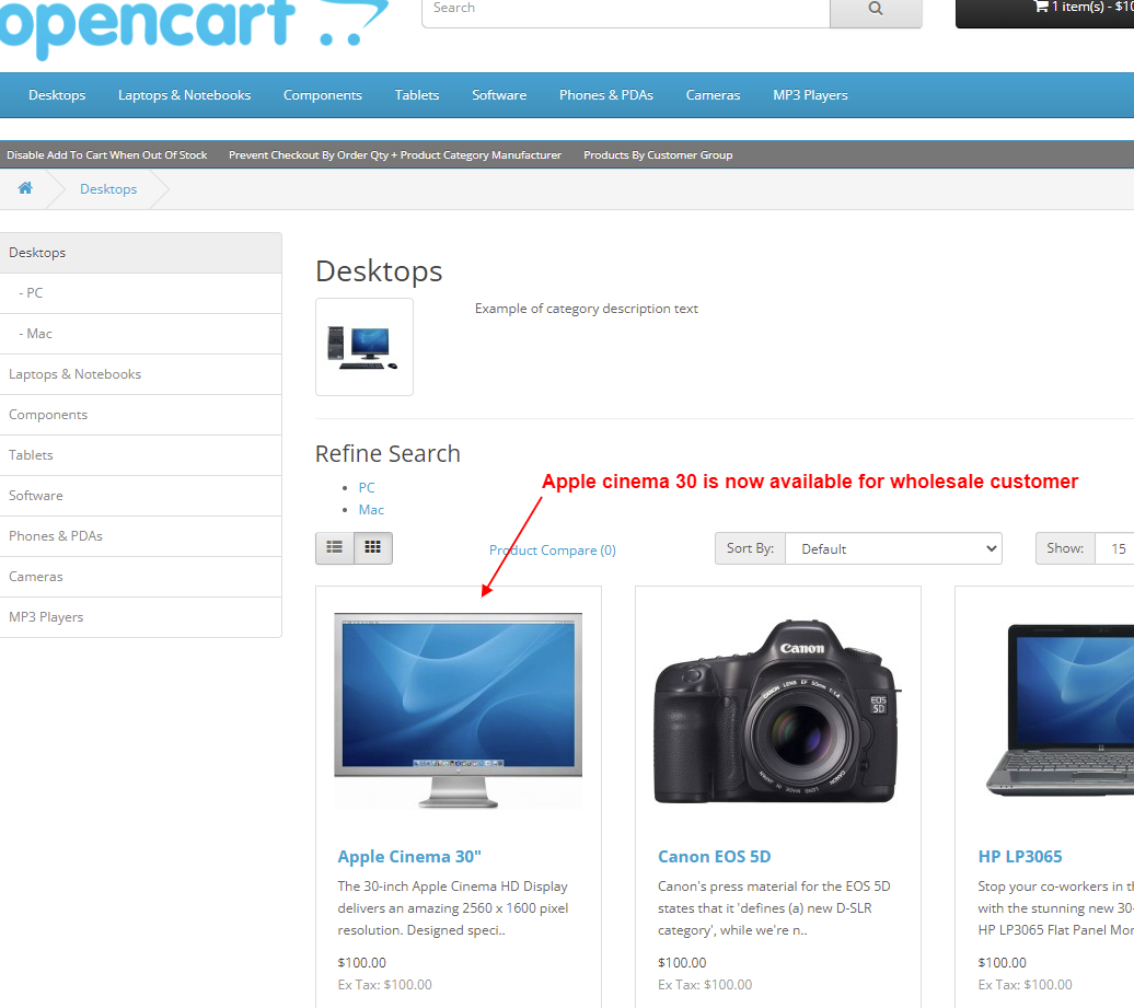 OpenCart Products By Customer Group