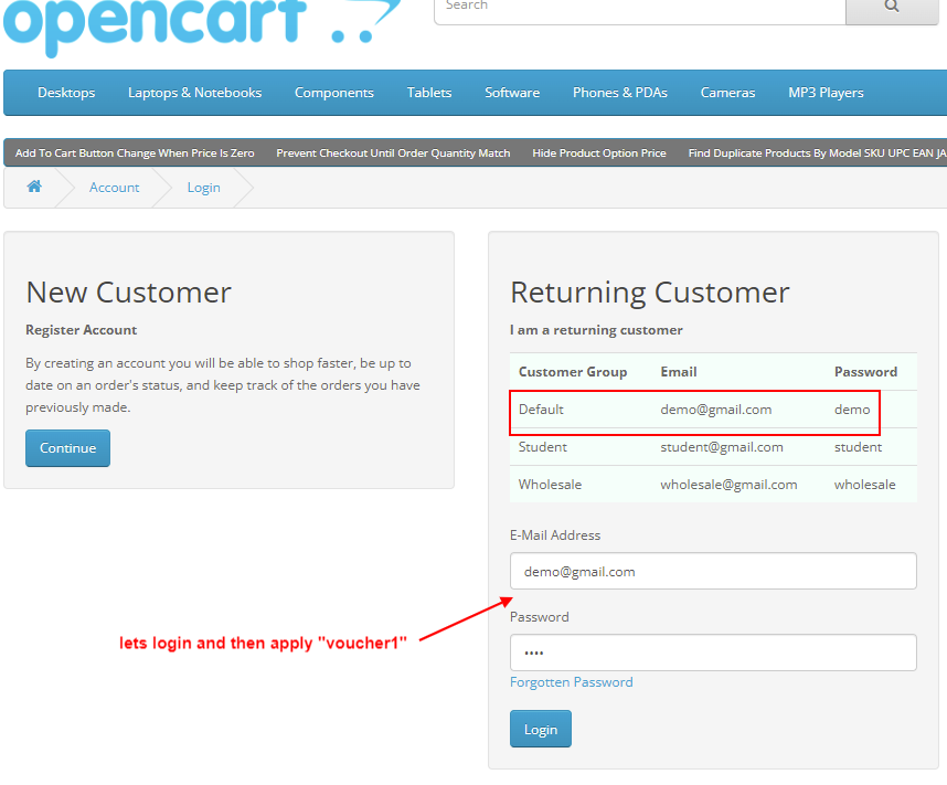 OpenCart Login To Use Gift Voucher