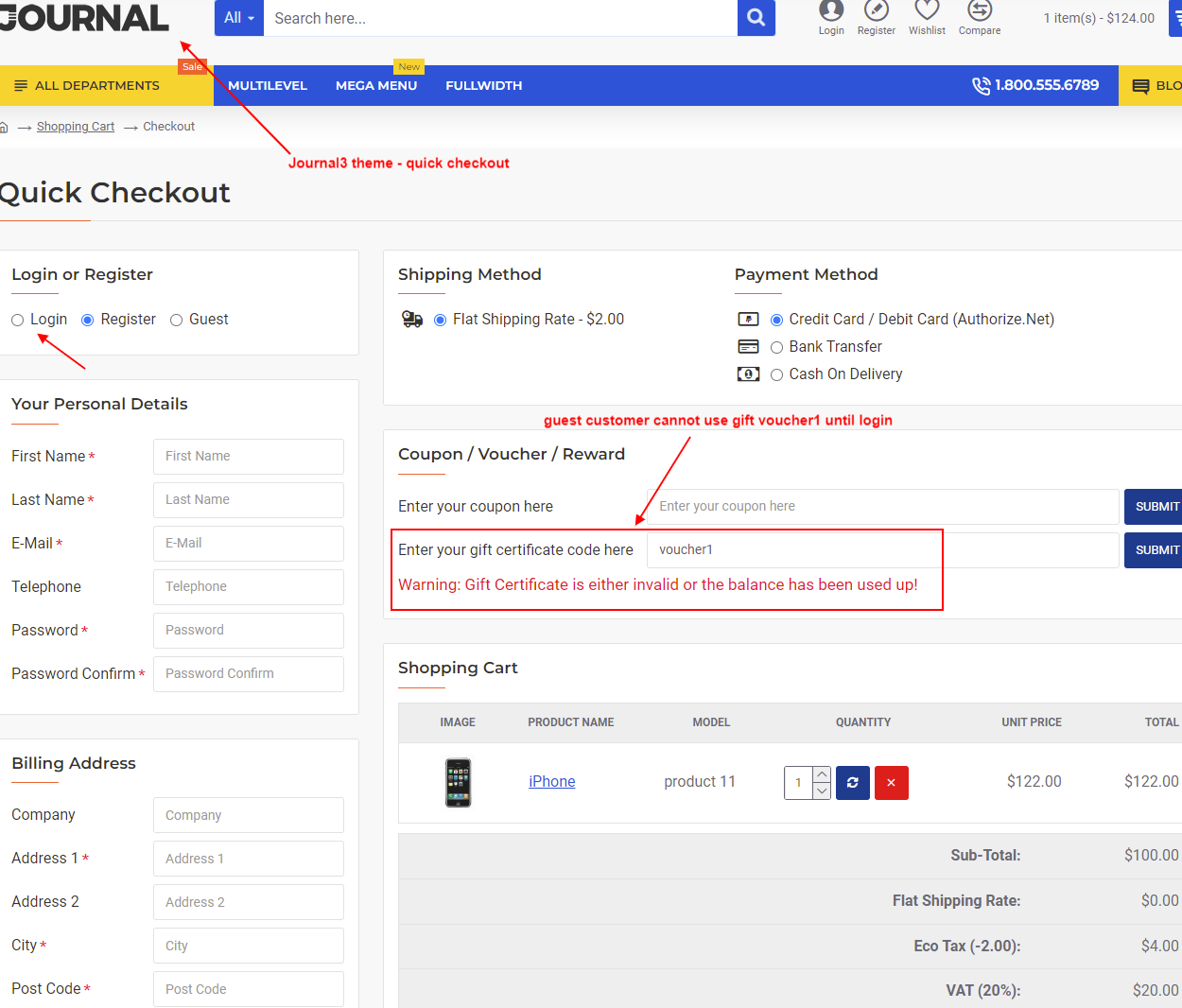 OpenCart Login To Use Gift Voucher