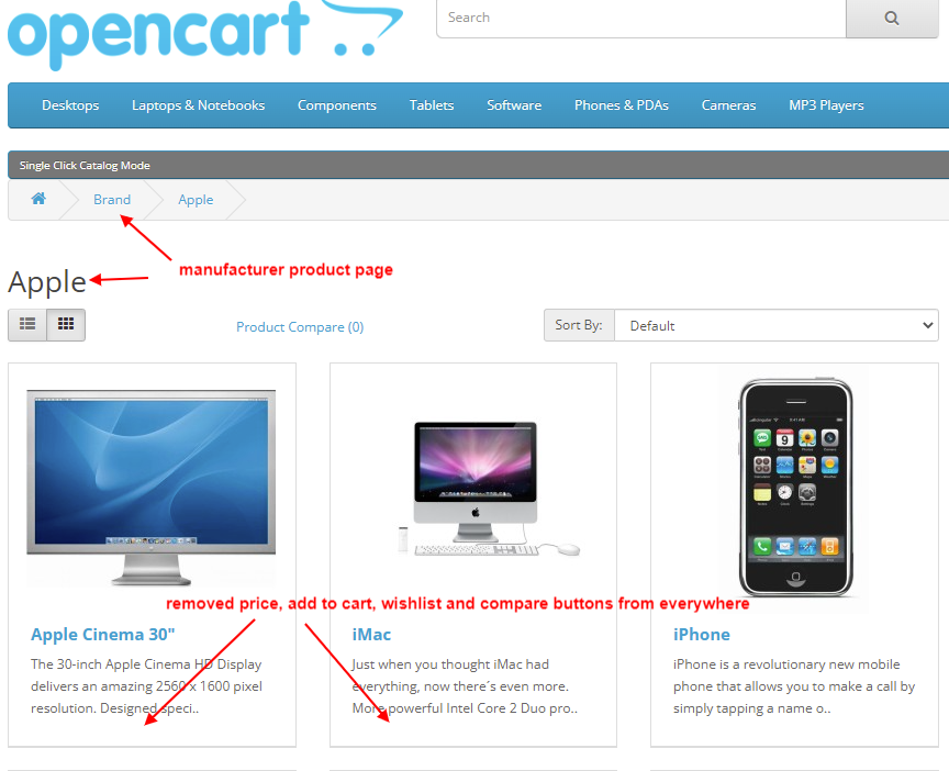 OpenCart Single Click Catalog Mode