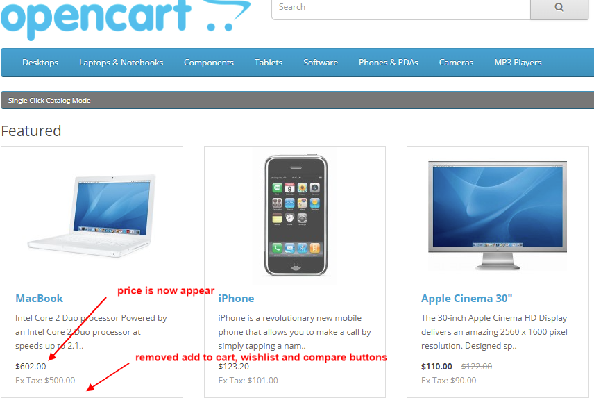 OpenCart Single Click Catalog Mode