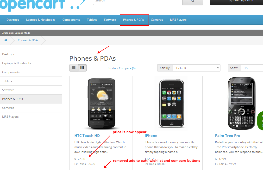 OpenCart Single Click Catalog Mode