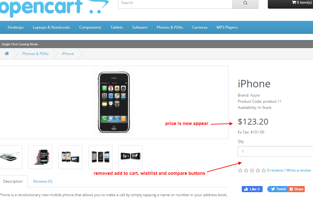 OpenCart Single Click Catalog Mode