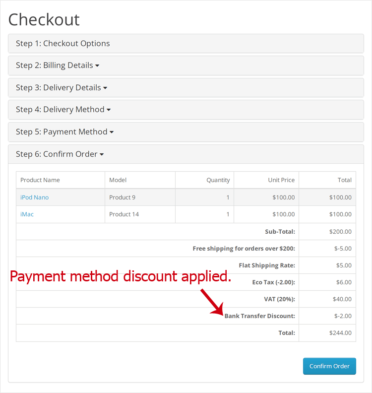 Opencart Payment Methods Fee Or Discount