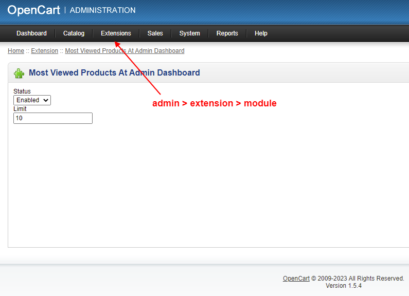 OpenCart - Most Viewed Products At Admin Dashboard