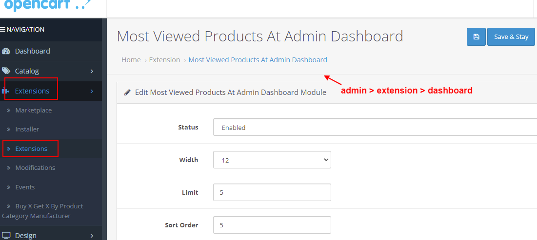 OpenCart - Most Viewed Products At Admin Dashboard