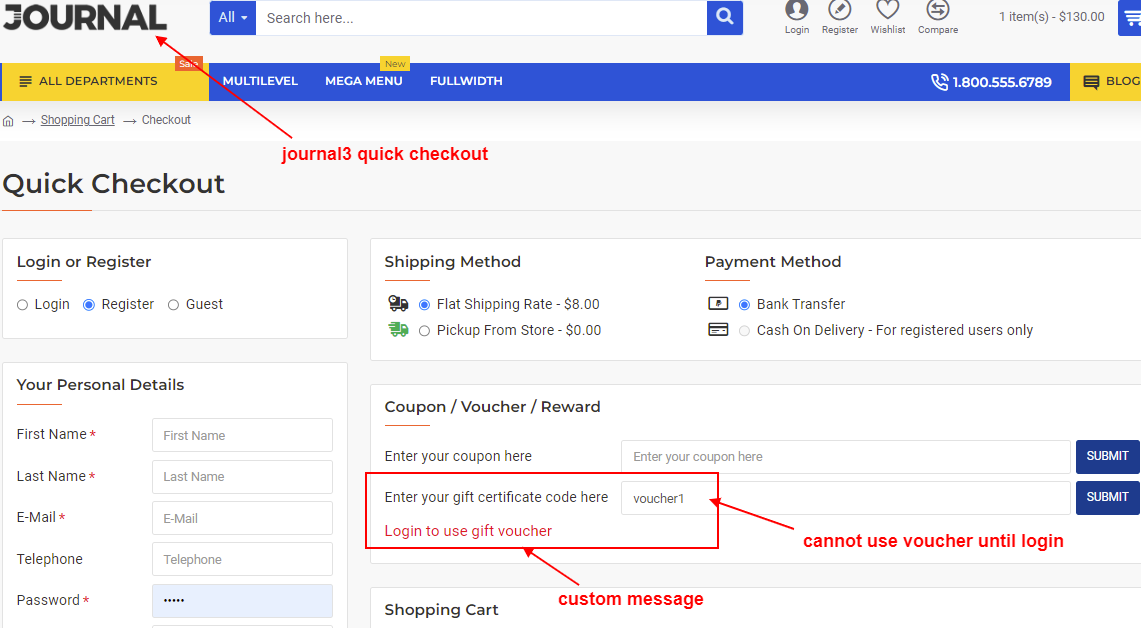 OpenCart Login To Use Gift Voucher