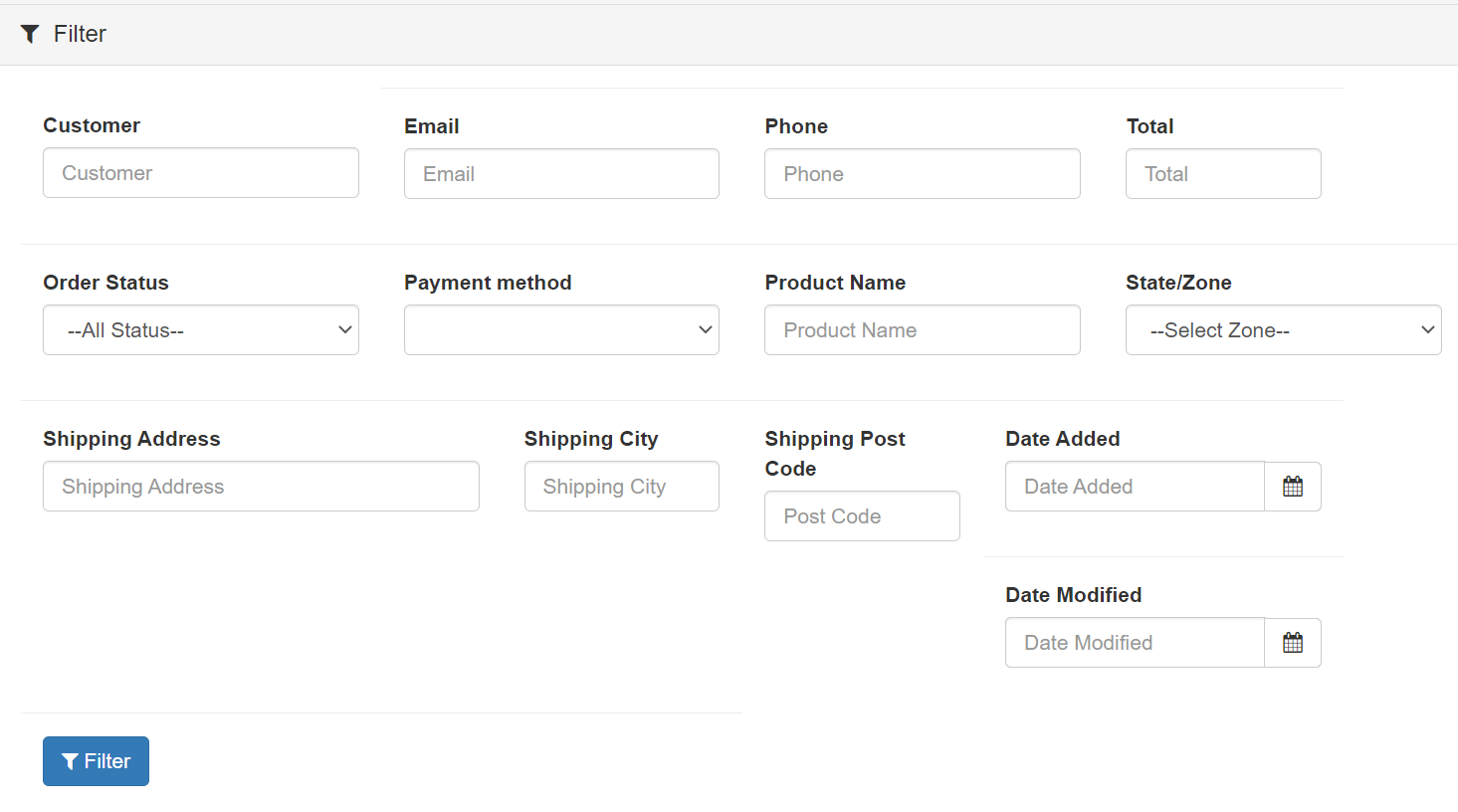 OpenCart - Order Filters - Filter by multiple conditions