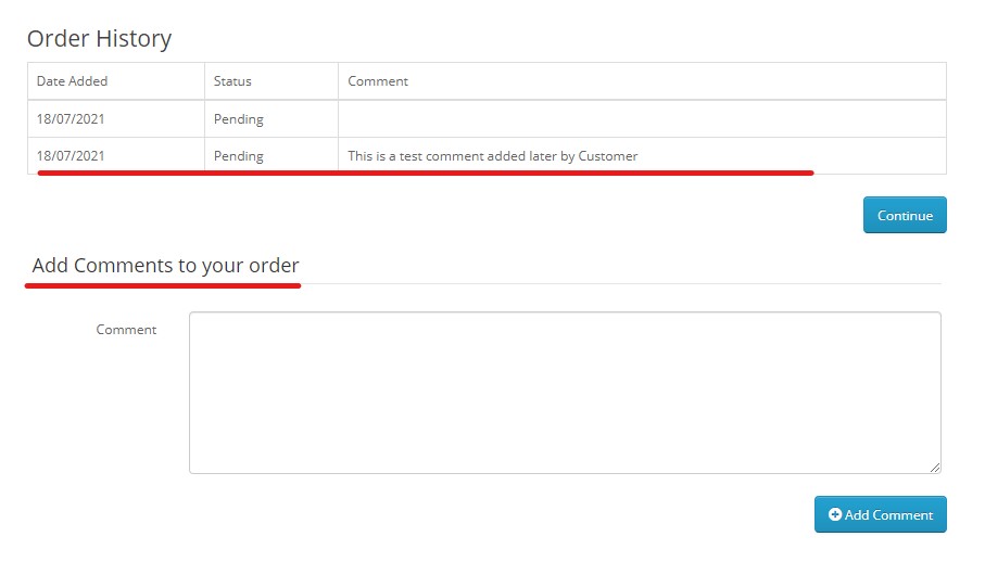 OpenCart - Customer Order Comments