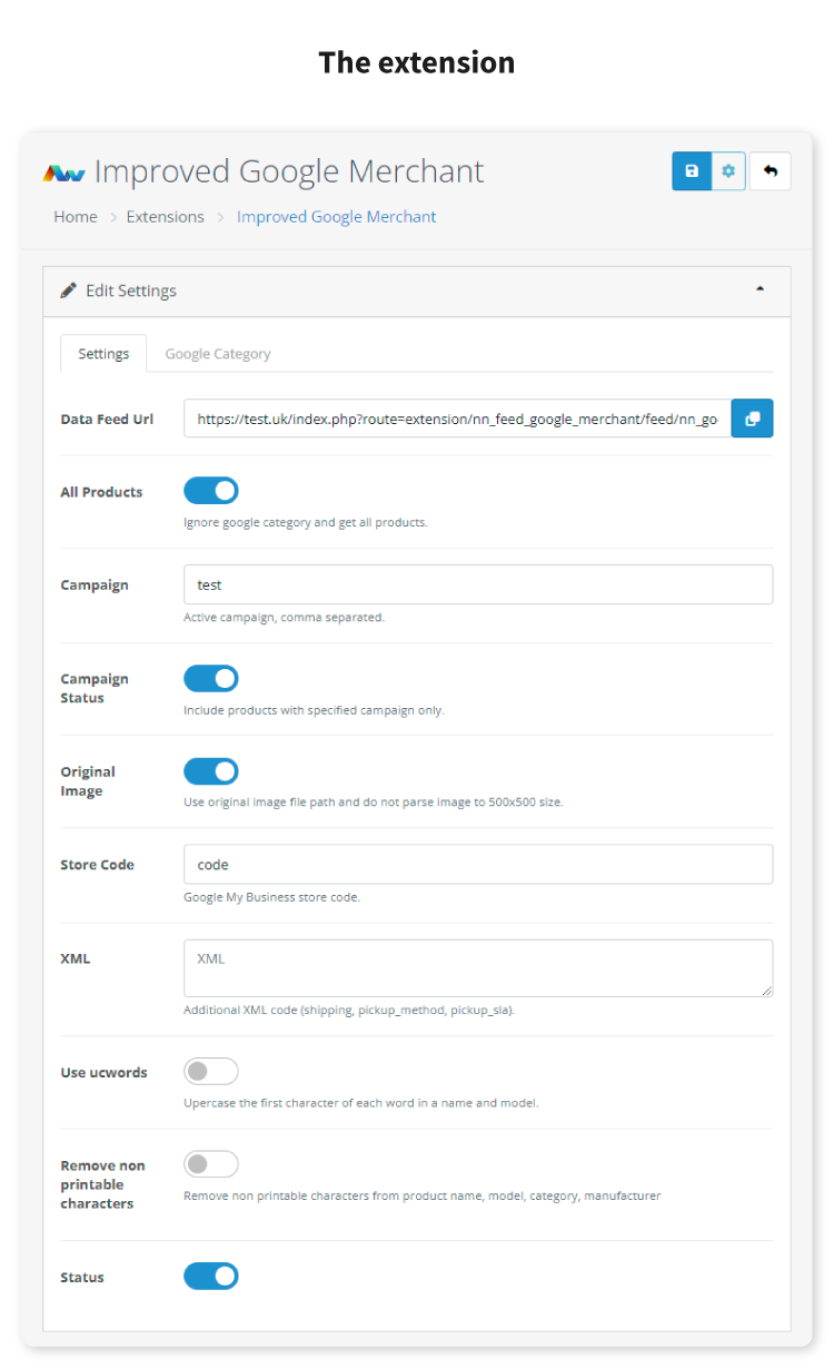 Opencart improved google merchant feed
